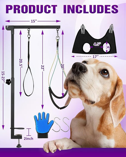 Breeze Touch Dog Grooming Arm - 32" Dog Grooming Table Arm with Clamp and Post, Loop Noose, No Sit Haunch Holder Grooming Restraint for Small & Medium Dogs