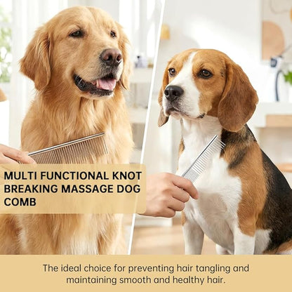 4Pcs Stainless Steel Dog Combs for Grooming Matting, Metal Dog Grooming Combs with Rounded Teeth, Pet Tear Stain Remover Finishing Comb Removing Tangles Knots