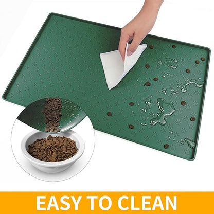 Ptlom Pet Placemat for Dog and Cat, Waterproof Silicone Pet Feeding Bowl Mats for Food and Water, Small Medium Large Dogs Mat Prevent Residues from Spilling to Floor, Hunter Green, 18" 12"
