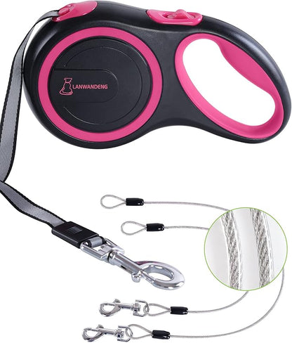 26FT Heavy Duty Retractable Dog Leash with 2 Chew Proof Wire Ropes, 360° Tangle-Free Double Dog leashes with Anti-Slip Handle for Small/Medium/Large Dogs