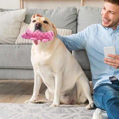 Andiker Dog Squeaky Toys, 10 in/24.5 cm Plush Dogs Toy Soft Dog Chew Toys in Pig Shape for Chewing Biting, Stuffed Puppy Toys with a 9.5 cm Squeaker and Crinkle Paper for All Breed Sizes Dogs (Pink)