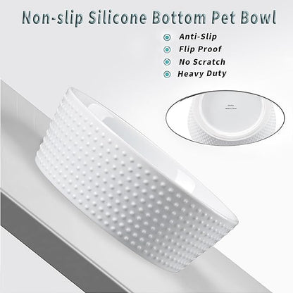 6.9" White Non-Slip Ceramic Dog Bowl, 33 Oz Heavy-Duty Dog Food/Water Dish, Pet Feeding Bowl for Small and Medium Dogs, Food Grade Porcelain Pet Feeder Bowl, Microwave and Dishwasher Safe