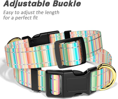 Reflective Dog Collar, Cute Dog Collar for Medium Dogs, Soft Nylon Puppy Collar for Boy and Girl Female Dogs, Adjustable Pet Collars with Quick Release Buckle, Colorful Watercolor Art