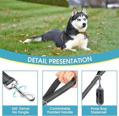 BAAPET Two Handle Dog Leash, Dual Soft Padded Handles with Traffic Control Handle Leash for Small Medium or Large Dogs (1.0'' x 5 FT, Black)