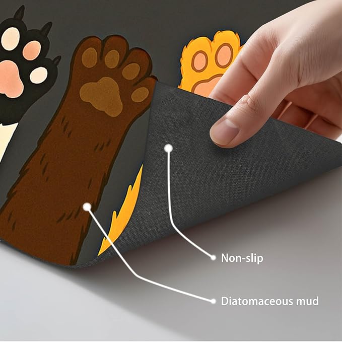 Cute Animal Paw Print Cat Food Mat Easy Clean Fast Dry Pet Feeding Mat for Pets Feeding Area Kitchen Floor Funning Pet Mat for Dog Food and Water Bowls 24" x 16"