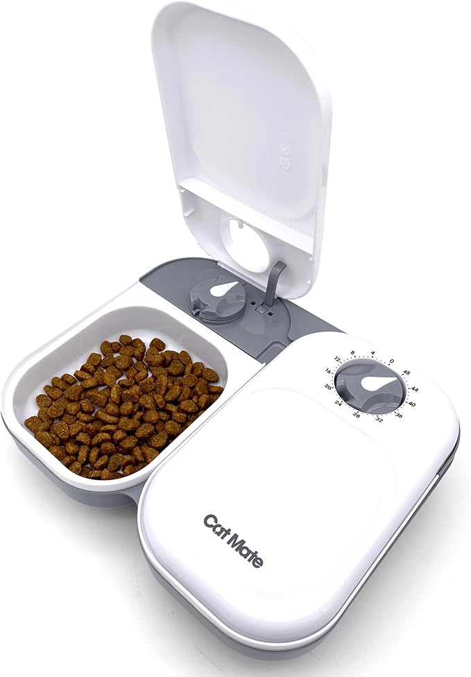 Cat Mate C200 Automatic 2 Meal Timer-Controlled Pet Feeder (401) - for Cats and Small Dogs, Includes Ice Pack for Wet and Dry Food, Meals up to 14 oz Each, White