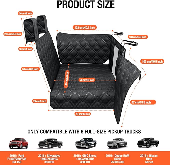 Surfcabin Truck Back Seat Extender for Dogs – Waterproof Full Size Pickup Pet Seat Cover with Door Protection, Hard Bottom Holds 420 lbs Dog Hammock for F150, RAM 1500 & More