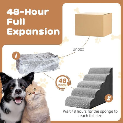 Makigued Dog Stairs for Small Dogs and Cats, 23" H 5 Steps Pet Steps Ramp for High Bed, Couch, Sofa, Waterproof Pet Stairs with Removable Washable Cover, Non-Slip Bottom, Dark Gray