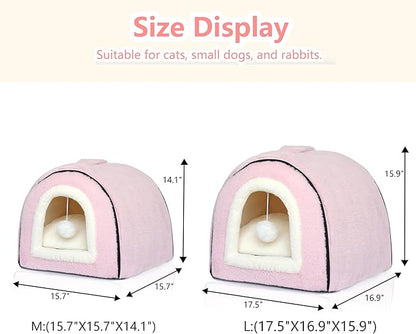 Cat Bed for Indoor Cats，Foldable cat cave，Anti-Slip & Water-Resistant Bottom，cat Houses for Indoor Cats or Small Dogs, Kitten Tent, Rabbit Bed，2 in 1 pet Bed (Pink)