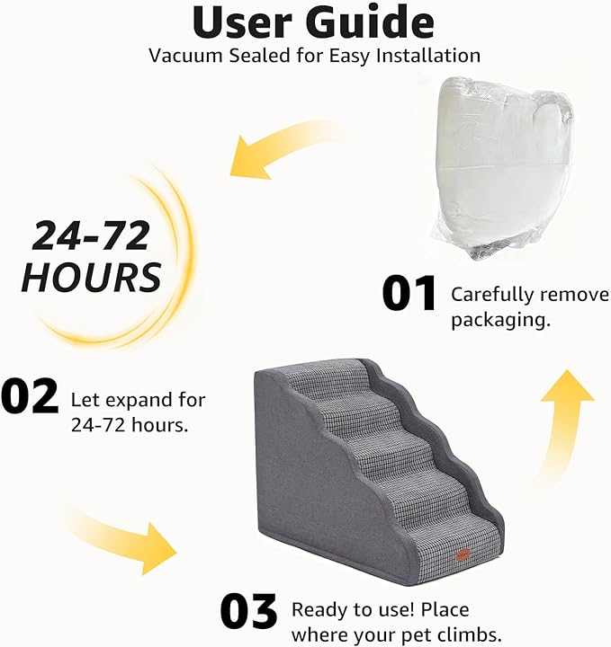 Side Armrest Dog Stairs for High Beds Up to 26-30", 5-Step Pet Ramp with Weighted Base Plate, Washable Cover, Gentle Slope Steps, Bed & Couch Ladder for Small Medium Dogs & Senior Cat