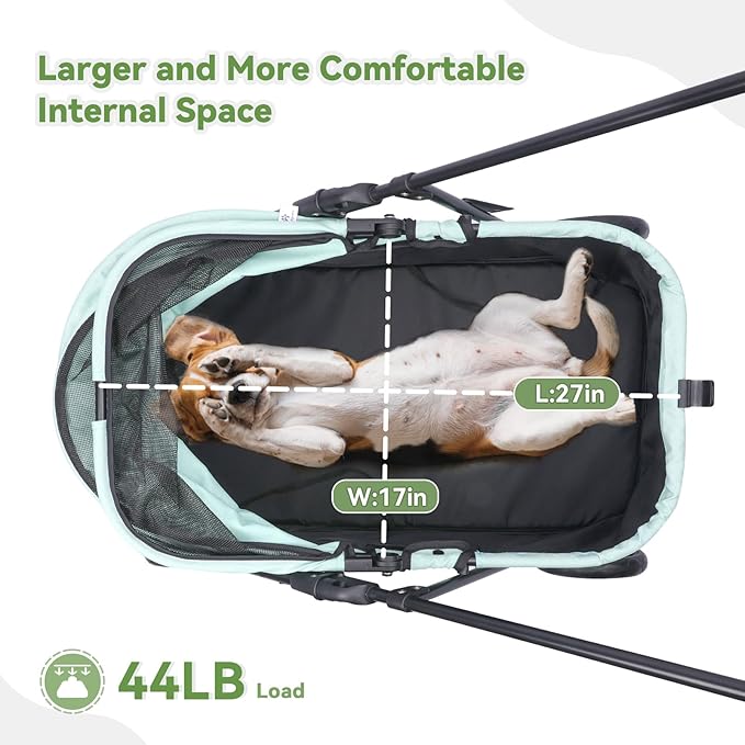20% Larger Capacity, Wedyvko Dog Stroller for Medium/Small Pets w/Dog Poop Bags & Dispenser, Storage Pouch, Zipperless, Entry in/Out Easy (Mint Green)