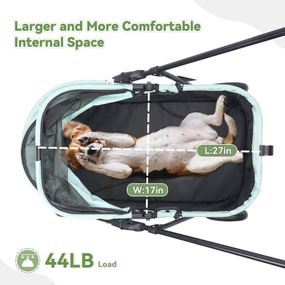 20% Larger Capacity, Wedyvko Dog Stroller for Medium/Small Pets w/Dog Poop Bags & Dispenser, Storage Pouch, Zipperless, Entry in/Out Easy (Mint Green)