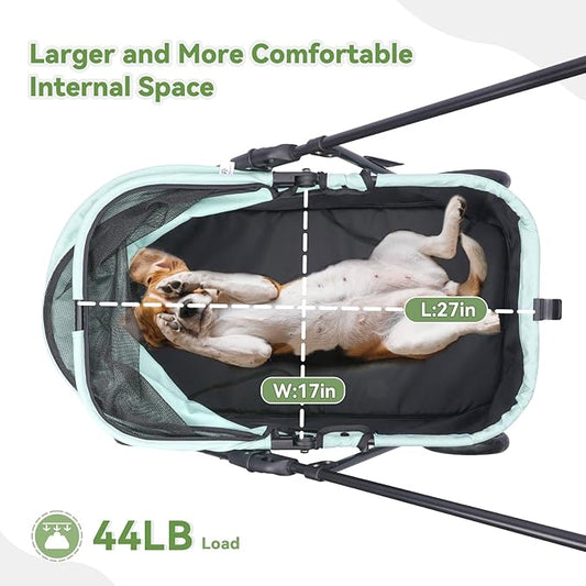 20% Larger Capacity, Wedyvko Dog Stroller for Medium/Small Pets w/Dog Poop Bags & Dispenser, Storage Pouch, Zipperless, Entry in/Out Easy (Mint Green)