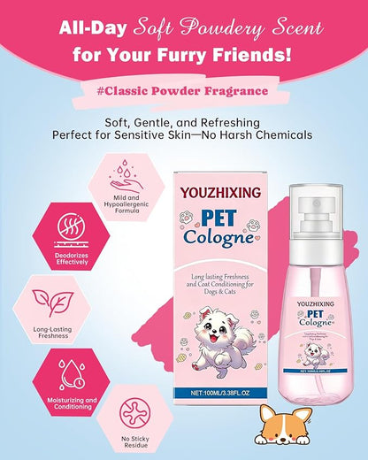 Dog Perfume & Pet Cologne - Long Lasting Baby Powder Scent | Alcohol-Free & Safe if Licked | Water-Based Deodorizer for Dogs & Cats | Fur-Conditioning, Non-Sticky