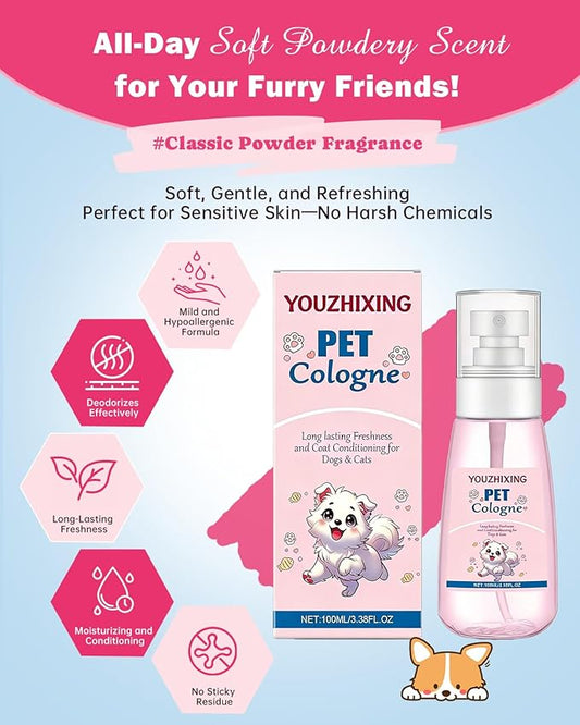 Dog Perfume & Pet Cologne - Long Lasting Baby Powder Scent | Alcohol-Free & Safe if Licked | Water-Based Deodorizer for Dogs & Cats | Fur-Conditioning, Non-Sticky