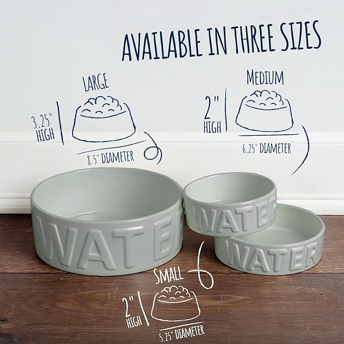 Park Life Ceramic Pet Bowls – Food Water Bowls for Dogs and Cats - Cute Pet Bowl for Small Medium and Large Size Dogs and Cats - Puppy Bowls (Large, Grey)