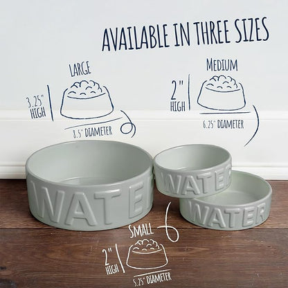 Park Life Ceramic Pet Bowls – Food Water Bowls for Dogs and Cats - Cute Pet Bowl for Small Medium and Large Size Dogs and Cats - Puppy Bowls (Large, Grey)