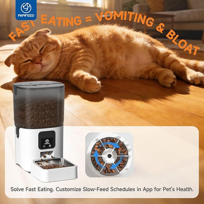 PAPIFEED 5G WiFi Automatic Cat Feeders Smart Automatic Cat Food Dispenser Slow Feeding Mode, Detachable for Easy Cleaning, Pet Feeder, 1-30 Meals Per Day for Multiple Pets (6L/25 Cup)