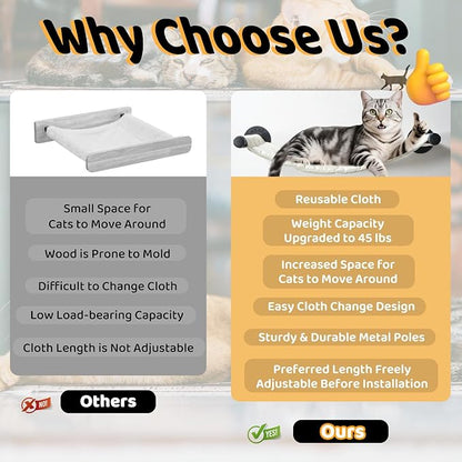 Cat Hammock Wall Mounted, 22.83 x 12.44 inch Wall Mounted Cat Shelves, Metal Brackets Cats Beds for Sleeping, Playing, Climbing and Resting Stabilized Wall Furniture for Medium-Sized Cats