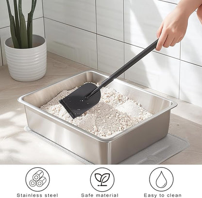 Stainless Steel Cat Litter Box for Big Cats,Small Stainless Steel,Large Metal Cat Litter Box-Easy to Clean.(17.5" L x 13.6" W x 4.1" H).