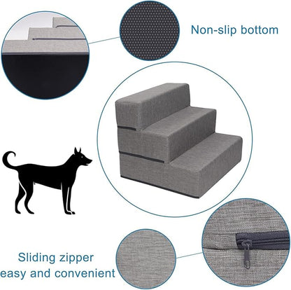 Elevon Dog Stairs for Bed 18" H, 3-Step Dog Steps for High Bed and Couch, Pet Steps for Small Dogs and Cats, Non-Slip Balanced Pet Ramp Indoor, Grey