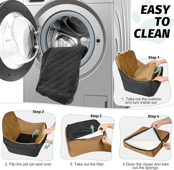 Lealchum Dog Booster Car Seat for Medium Dogs Up to 40lbs Pets,Easy to Install,Fully Detachable and Washable,Anti-Slip Base,Snug Puppy Car Seat with 2 Clip-On Leashes(Black/Coffee,Medium)