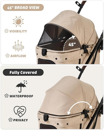 797Audio Dog Stroller for Small Medium Dogs,Pet Stroller for Cats Puppy Up to 121lbs,Foldable,One Click Folding,4 Wheel Shock Absorption,Adjustable Canopy with Sun Shades,Removable Washable Pad(Cream)