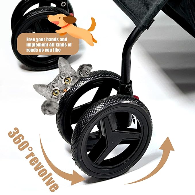 3-in-1 Pet Stroller for Small/Medium Dogs&Cats, 4 Wheels Lightweight Dog Stroller with Detachable Carrier, Storage Basket and Cup Holder, One-Click Folding Pet Travel Carrier for Car Seat & Hand Carry
