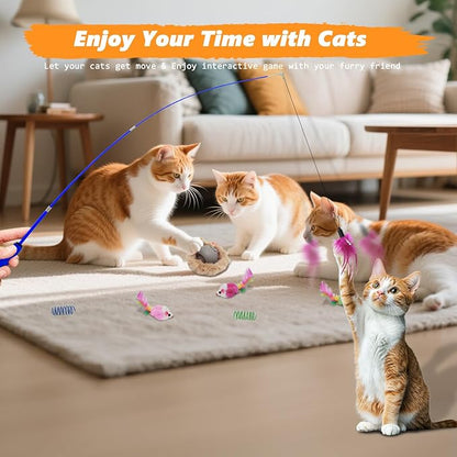 Cat Toys 24 PCS, Interactive Cats Toys for Indoor Cat, Speedy Tail 2.0 Cat Toy, Silvervine Sticks Feather Mouse Toy for Kittens