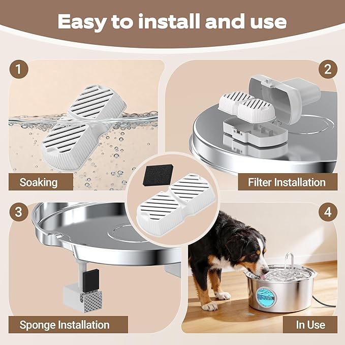 Dog Water Fountain Filters: 12 Dog Fountain Filters - Pet Water Fountain Filters Replacement - Including 6 Filters + 6 Sponges - Suitable for GROOKPET Dog Water Fountain for Large Dogs