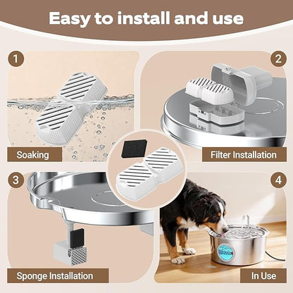 Dog Water Fountain Filters: 12 Dog Fountain Filters - Pet Water Fountain Filters Replacement - Including 6 Filters + 6 Sponges - Suitable for GROOKPET Dog Water Fountain for Large Dogs