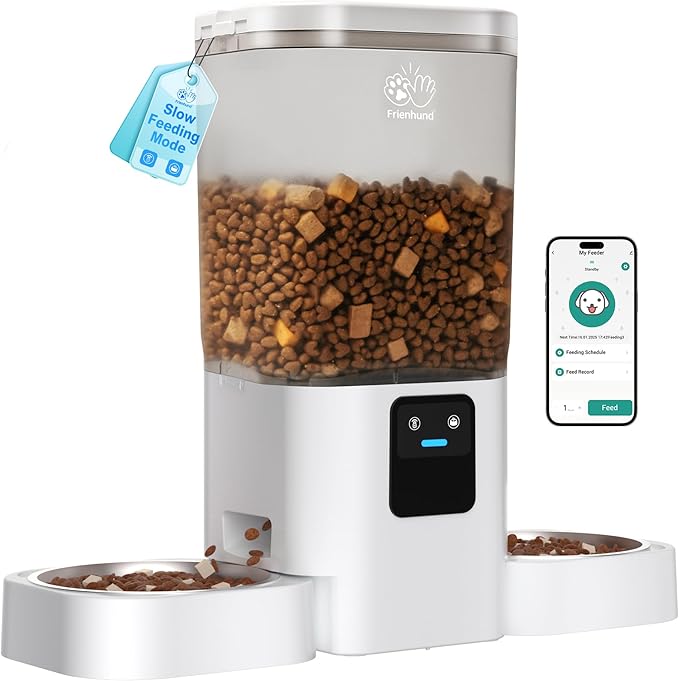 Frienhund 5G WiFi Automatic Cat Feeder 2 Cats: Dual Automatic Dog Feeder with APP Control, Cat Food Dispenser for Multiple Pets, Detachable for Easy Clean, 7L Large Food Storage -29 Cup (ACF190W-C)