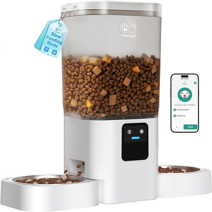 Frienhund 5G WiFi Automatic Cat Feeder 2 Cats: Dual Automatic Dog Feeder with APP Control, Cat Food Dispenser for Multiple Pets, Detachable for Easy Clean, 7L Large Food Storage -29 Cup (ACF190W-C)