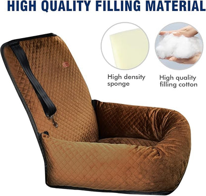 Dog Car Seat Pet Booster Seat Pet Travel Safety Car Seat,The Dog seat Made of Materials is Safe and Comfortable, and can be Disassembled for Easy Cleaning (Brown)