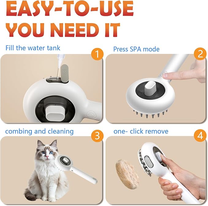 Cat Brushes for Indoor Cat, 6 in 1 Pet Steam Brush for Dog Cats Grooming Kit Supplies Hair Grooming for Long Short Hair Cats Dogs Massage & 2 Water Spray Modes Shedding Brush