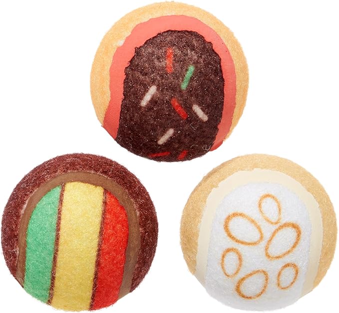Barkbox Ballscoti Cookies Rubber Tennis Balls for Dogs & Puppies | Italian-Inspired Trio of Squeaky Fetch Balls for Bounce, Chase & Play | Durable, Engaging & Fun for Playful Pups