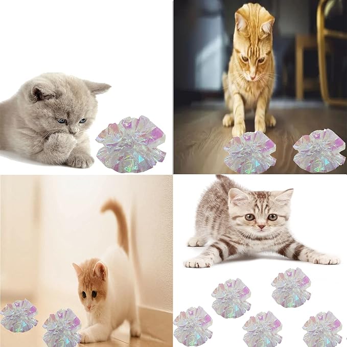 32 Pcs Crinkle Balls Cat Toy and Cat Spring Toy, 12 Pcs Mylar Crinkle Ball, 10 Pcs Cat Spiral Spring, 10Pcs Sparkle Balls Tinsel poms, for Cats Kittens Playing Interacting