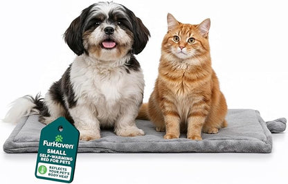 FurHaven ThermaNAP Self Warming Cat Mat, Dog Bed for Crates with Self-Warming Technology for Cozy Rest, Fully Machine Washable, Small, Plush Faux Fur, Gray