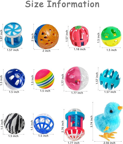 16 Pack Indoor Kitten Cat Toys Balls with PP Material, Plush Toys and Bell Balls for Cats and Breeds (1.5'' - 3.7'')