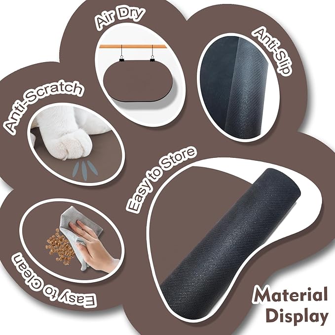 Pet Feeding Mat – 20''x12'' Absorbent Dog Food Mat, Pet Water Mats Protect Floor, No Stains Quick Dry Water Bowl Mats, Non-Slip Rubber Base Pet Placemats for Food and Water, Brown