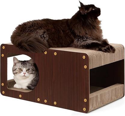 EHEYCIGA Cardboard Cat Scratcher House, 23-Inch Corrugated Cat Scratcher for Indoor Cats, Extra Large Scratching Board Pad, Dark Brown