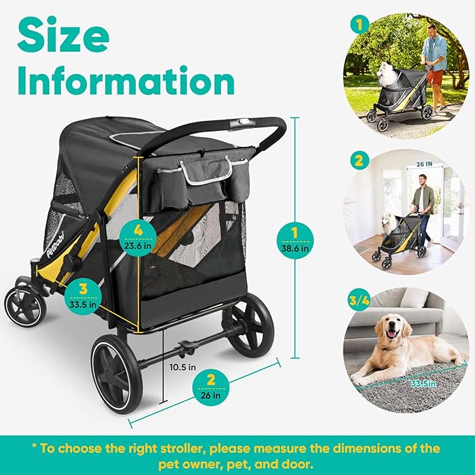 Petbobi Dog Stroller for Large & Medium Dogs - Easy Fold Dual Entry Pet Stroller with One-Foot Brake, All Terrain Wagon Cart with Air Mesh, Ideal for Large Senior Pets up to 80 lbs, Black