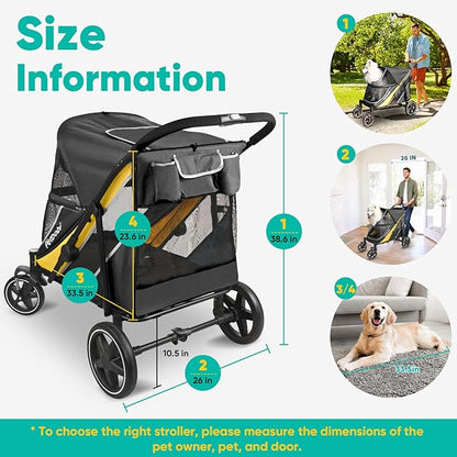 Petbobi Dog Stroller for Large & Medium Dogs - Easy Fold Dual Entry Pet Stroller with One-Foot Brake, All Terrain Wagon Cart with Air Mesh, Ideal for Large Senior Pets up to 80 lbs, Black