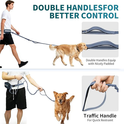 Hands Free Dog Leash with Removable Zipper Pouch, Dual Padded Handles and Durable Bungee for Walking, Jogging and Running-Your Dog (Large, 35-140 lbs Navy Blue