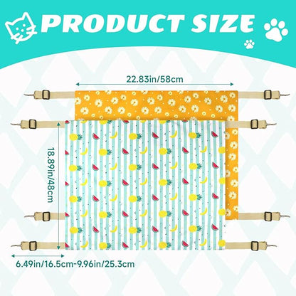 Andiker Cat Hammock for Cage Hanging, Reversible Kitten Cage Hammock with Metal Hooks for Cats for Sleeping and Playing, 22 * 18 in Double-Layer Hanging Cat Bed to Hang in Cages (Blue, L)