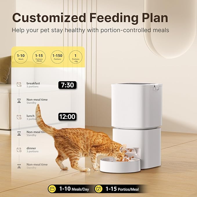 Automatic Cat Feeder with WiFi-5Ghz, APP Control Timed Cat Dry Food Dispenser with Remote Feeding, 5L Auto Pet Feeder up to 10 Meals 1-15 Portion Control Per Day, Auto Dog Feeders for Cats Dog