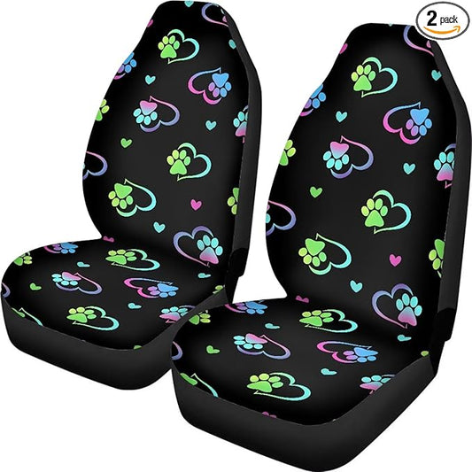 Dog Paw Heart Car Seat Covers Set for Front Universal Interior Accessories Seat Protective Bottom Cushion Pad Set for Women Cute Vehicle Interior Accessory for SUV Truck