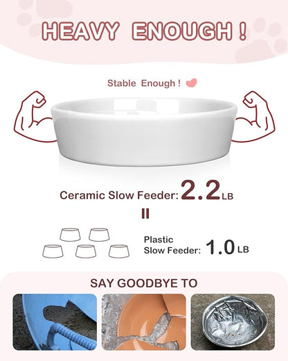 TRUVIC Ceramic Slow Feeder Dog Bowls, 1.5 Cup Puzzle Slow Feeder Bowls for Fast Eaters, Ceramic Dog Food Dish no Black Chin, Puzzle Bowl for Medium Dogs, White
