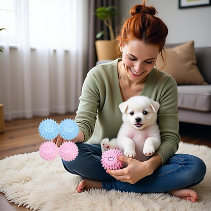 4Pcs Colorful Dogs Toy Spiky TPR Ball No Squeak Chew Toy Long Lasting for Aggressive Heavy Chewers Dogs Puppy Teething Training Spiky Rubber Ball Toy Small