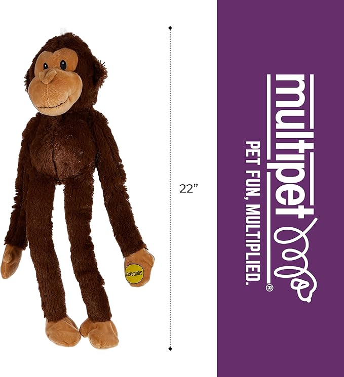 Multipet Swingin' Safari Monkey Dog Plush Toy - Squeaky Dog Toy for All Dogs - Extra Soft Plush Dog Toy - Stuffed Animal Dog Toy for Cuddling & Playing - Cute Dog Pet Toy (27”, Brown, 5 Squeakers)